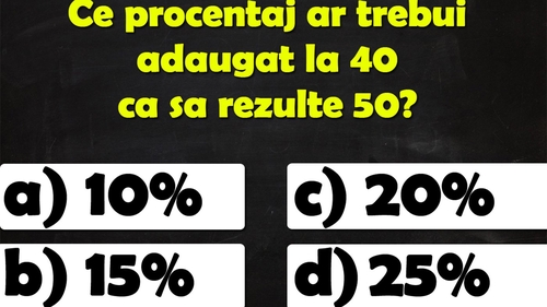TEST IQ | Ce procentaj ar trebui adăugat la 40 ca să rezulte 50?