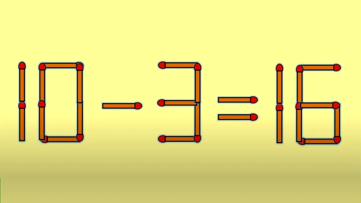 Test IQ cu chibrituri | Mutați un singur băț, pentru a corecta 10 - 3 = 16