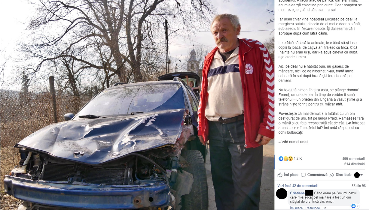El este șoferul care a lovit ursul, lăsat să agonizeze 18 ore. Drama neștiută a bărbatului