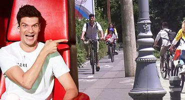 A început „campania”, iar noi avem dovada... Tudor Chirilă face baie de mulțime pe bicicletă!
