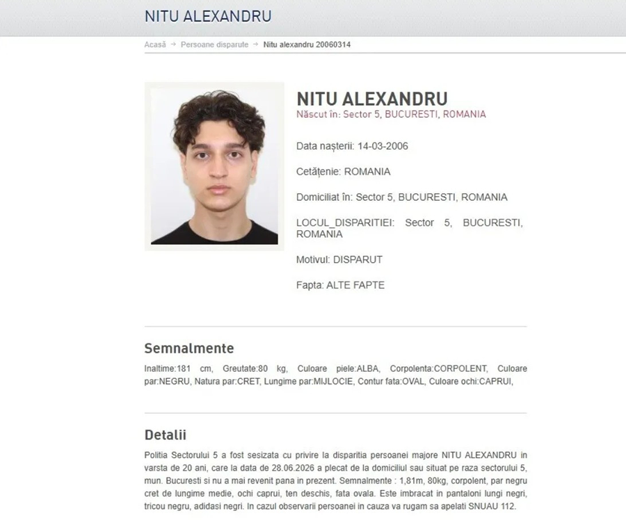 Ce s-a întâmplat cu Alexandru Nițu, tânărul dispărut în București și găsit mort în Bragadiru? Cum și-a găsit sfârșitul