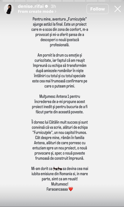 Ce va face Denise Rifai, după ce a fost înlocuită de Cătălin Măruță la Furnicuțele. Rămâne sau nu la Antena 1?