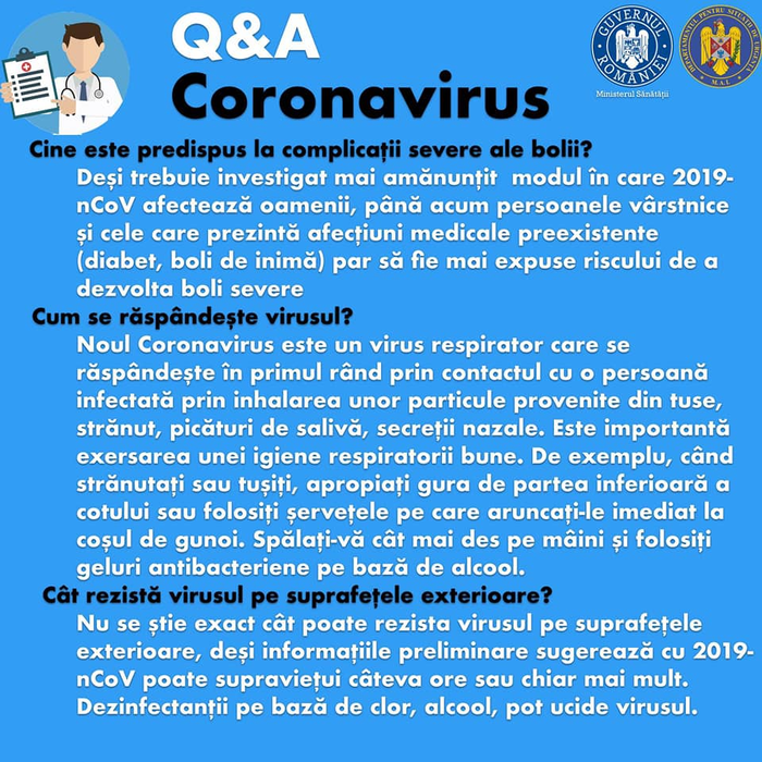 Ministerul Sănătății oferă informații clare despre coronavirus