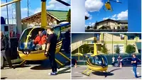 Imagini virale! Un elicopter a aterizat într-o benzinărie în Curtea de Argeș. Localnicii au rămas cu gura căscată: „A băgat GPL de 50 lei!”