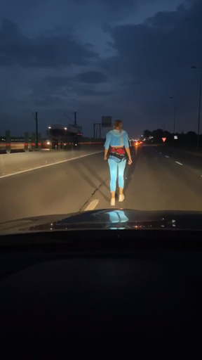 Bianca Drăgușanu  merge pe mijlocul șoselei