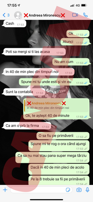 Discuția pe Whatsapp între Andreea Mironescu și reprezentatul firmei de unde modelul a cumpărat lenjerie de lux