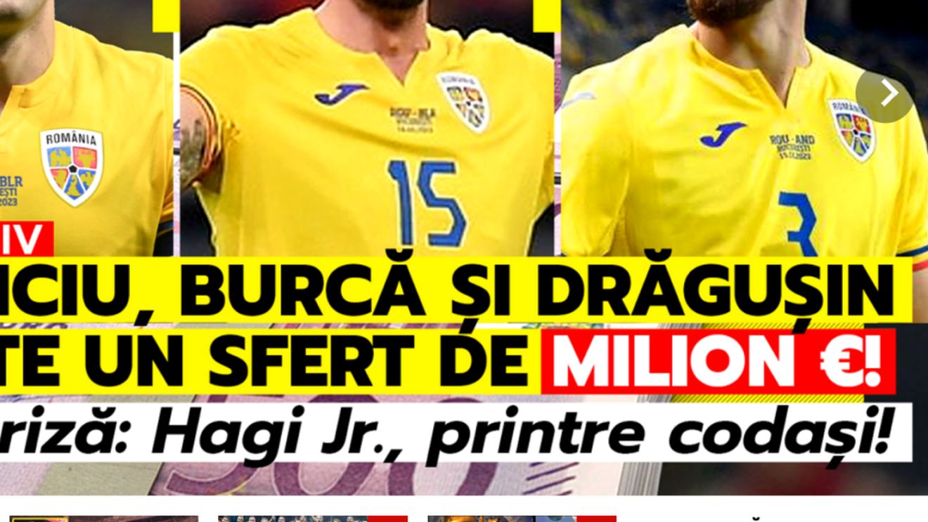 Avem lista completă a primelor încasate de „tricolori” după calificarea la Euro 2024. Stanciu, Burcă și Drăgușin, câte un sfert de milion  de euro. Ianis Hagi, printre codași!