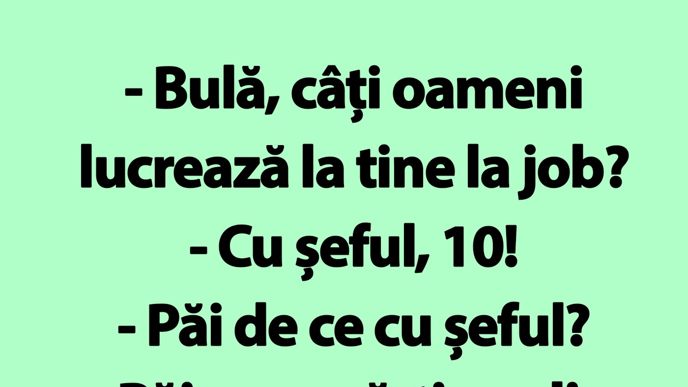BANC | "Bulă, câți oameni lucrează la tine la job?"