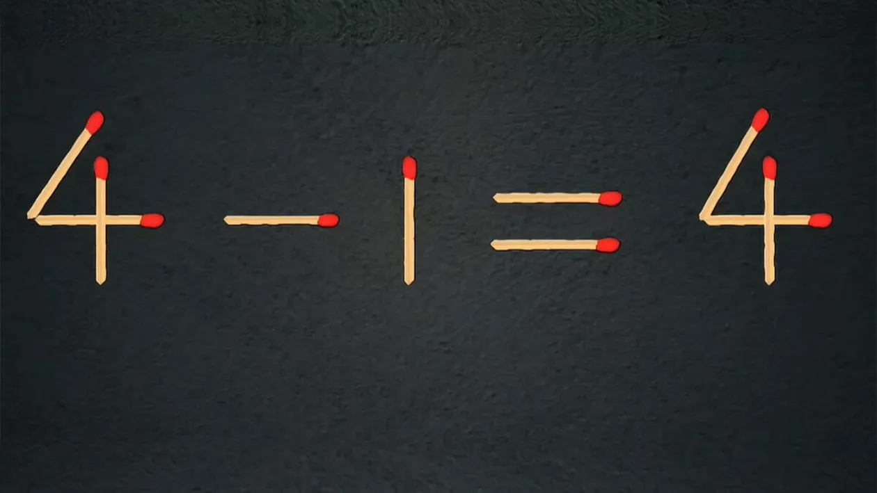 Test IQ exclusiv pentru genii | 4-1=4 este greșit. Pentru a corecta egalitatea, mutați un singur chibrit