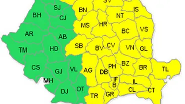 Meteorologii au emis un nou cod galben de ploi, vijelii si furtuna pana sambata!