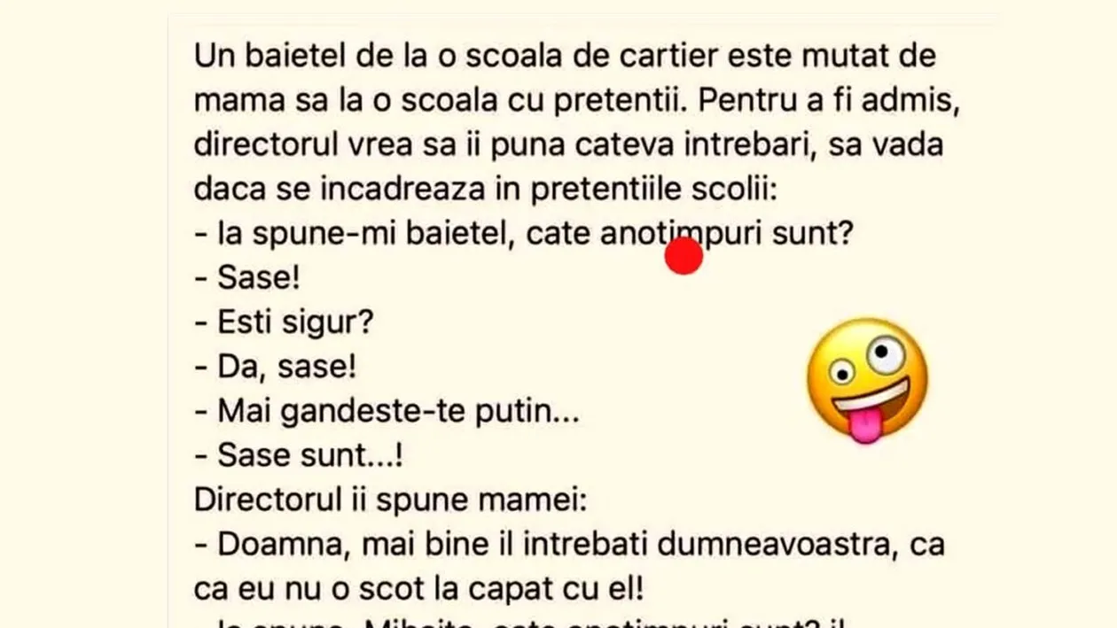 BANC | Un băiețel e mutat de mama sa la o școală cu pretenții: Mihăiță, câte anotimpuri sunt?