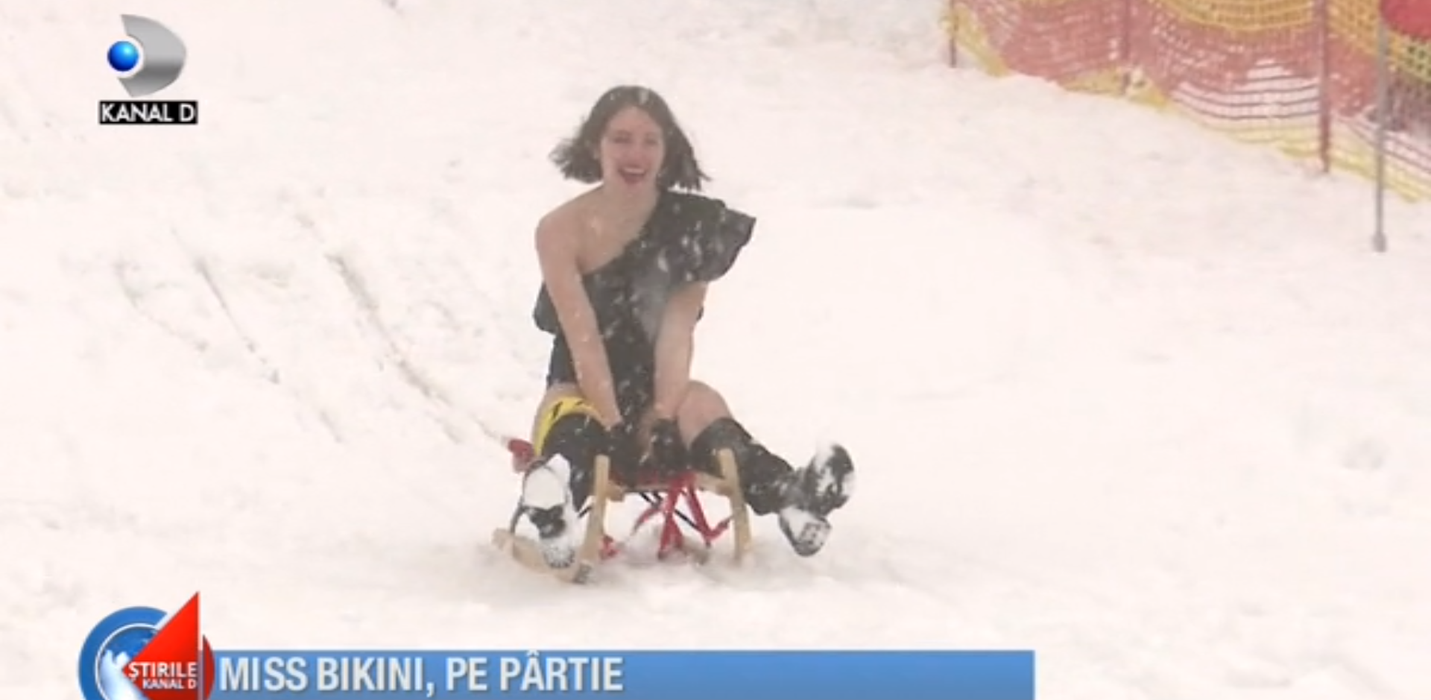 O româncă a apărut în lenjerie intimă pe partia de schi din Păltiniș. Imagini realizate ieri