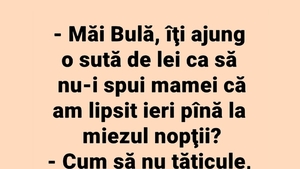 BANC | "Bulă, îți ajung 100 de lei ca să nu-i spui mamei că am lipsit ieri până la miezul nopții?"