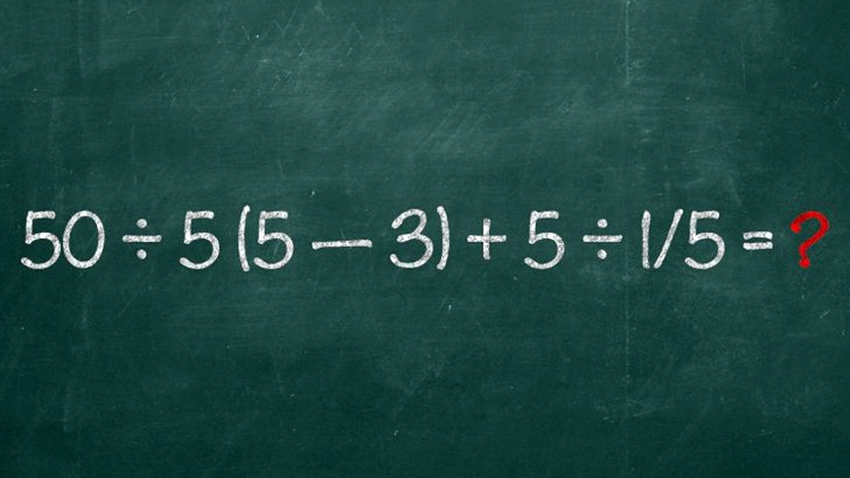 Test de inteligență exclusiv pentru genii | Calculați în minte 50:5(5-3)+5:1/5=?