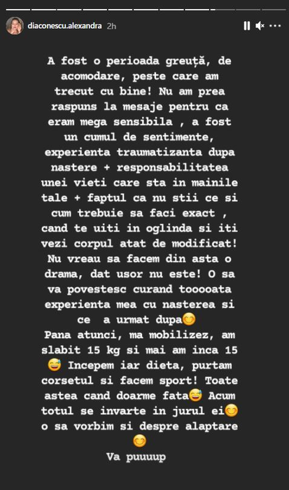 Alexandra Diaconescu a slăbit 15 kilograme la mai puțin de o lună de când a născut-o pe Ines: “Toate astea când fata doarme” | FOTO