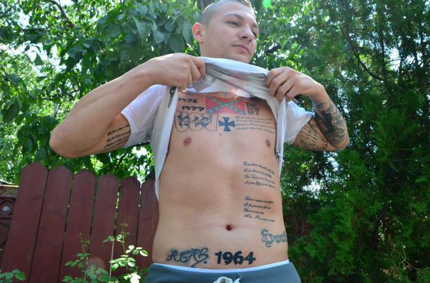 Andrei Preda, zis Gogoașă, este plin de tatuaje