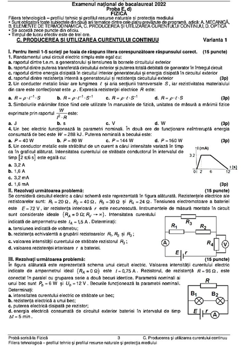 Bacalaureat 2022 | Subiectele și baremul la fizică, proba la alegere de la BAC