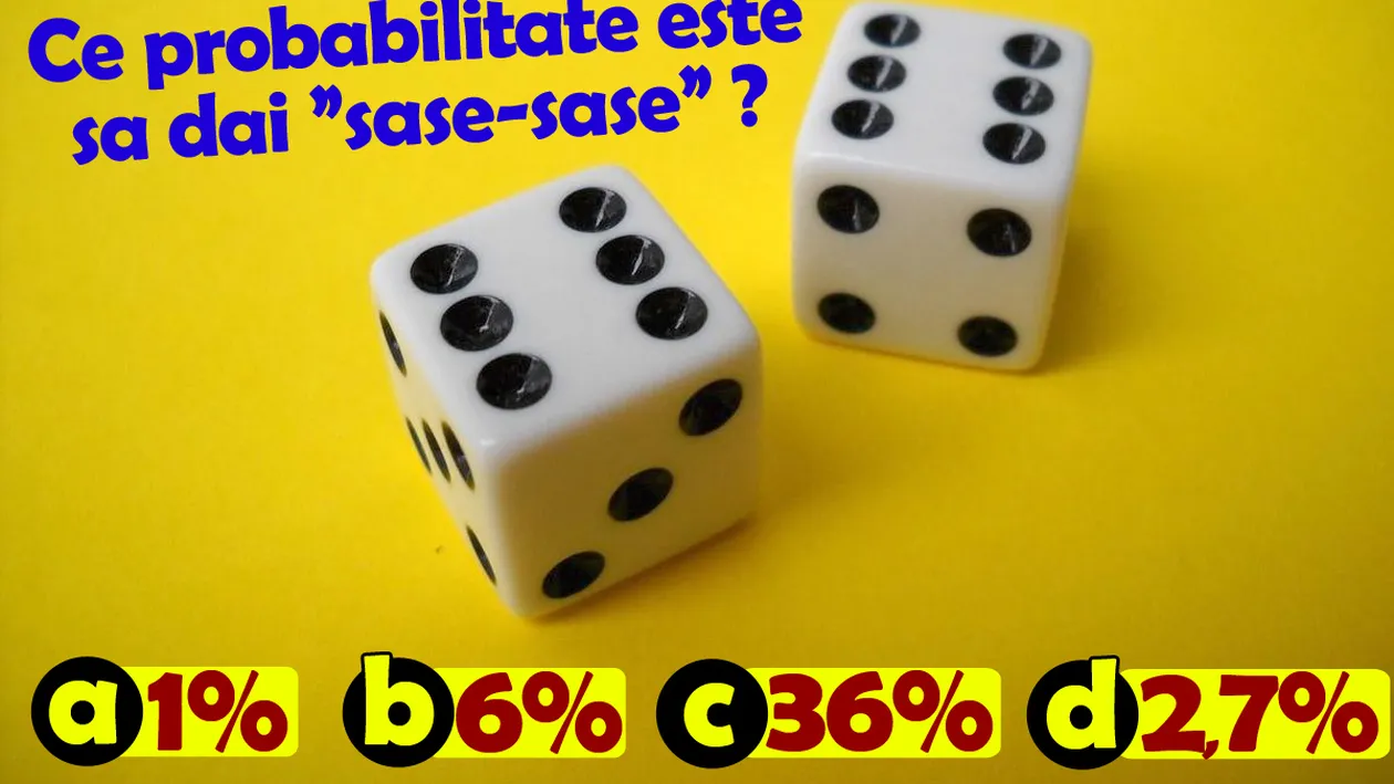 TEST IQ | Ce probabilitate e să dai șase-șase cu 2 zaruri: 1%, 6%, 36% sau 2.7%?