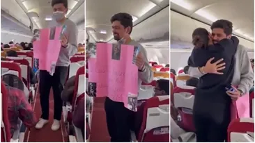 Gestul făcut de un tânăr, într-un avion, de față cu iubita sa. Ea nu știa că bărbatul se află la bord! Pasagerii au început să aplaude