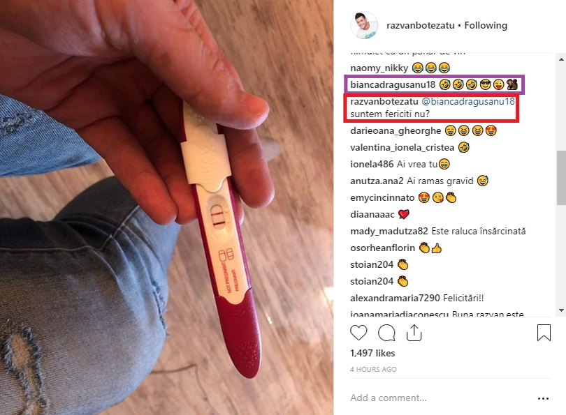 Răzvan Botezatu s-a pozat cu testul de sarcină care a ieșit pozitiv: “Drăgușanca este graviduță!?!”