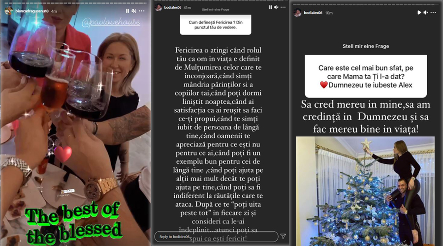 Bianca Drăgușanu și-a petrecut a doua zi de Crăciun în compania unor prieteni apropiați și sunt șanse ca ea să nu fi aflat despre nunta viitorului ei soț. Alex Bodi a explicat într-o postare ce reprezintă pentru el fericirea © Instagram Stories