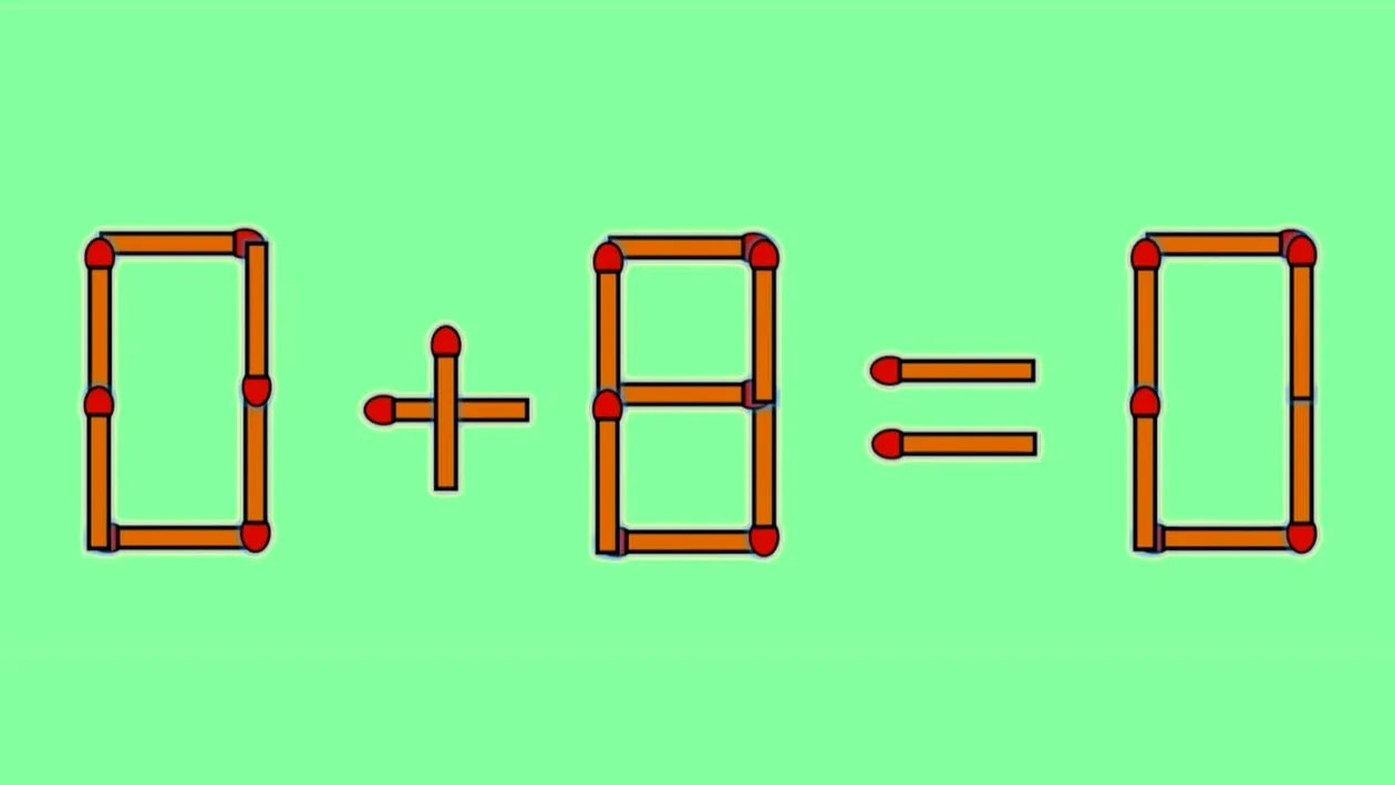 Test IQ cu chibrituri | Corectați 0 + 8 = 0, mutând un singur băț