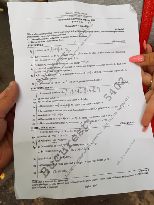 Bac 2018, subiecte la matematică, filiera tehnologică