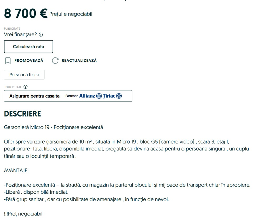 Orașul mare din România în care poți cumpăra o garsonieră cu doar 8700 de euro. Este la etajul 1/ sursă foto: OLX