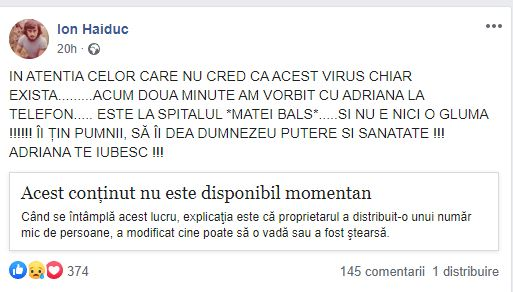 Ion Haiduc, mesaj sfâșietor despre starea de sănătate a actriței Adriana Trandafir, diagnosticată cu noul coronavirus. Avertismentul actorului din serialul Vlad