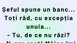 BANCUL ZILEI | Șeful spune un banc și toți râd, cu excepția unuia