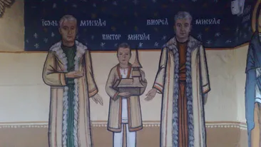 Dai un ban, dar stai in fata! Uite cum s-au pictat fratii Crestin si Micula in biserici, langa sfinti