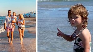 Elena Udrea, într-o rochie foarte decoltată și strâmtă pe bustul generos. Ea și Adrian Alexandrov își sărbătoresc azi fetița. Eva Maria a avut ținuta asortată cu a mamei sale