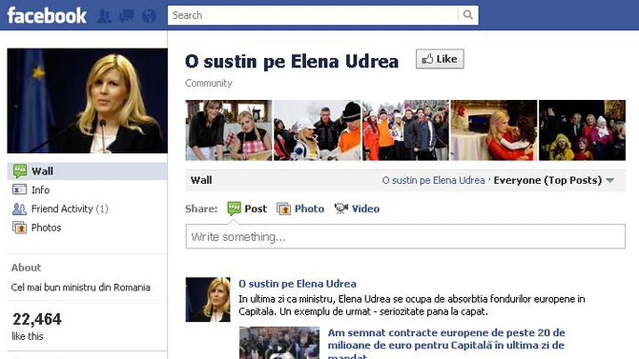 Record de Like-uri pentru Elena Udrea! A adunat peste 22.000 de sustinatori in doua zile, pe Facebook