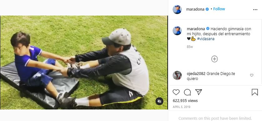 Legendarul fotbalist, alături de fiul său, Diego Fernando Maradona Ojeda © Instagram