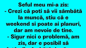 BANC | "Crezi că poți să vii sâmbătă la muncă? Știu că e weekend, dar am nevoie de tine"