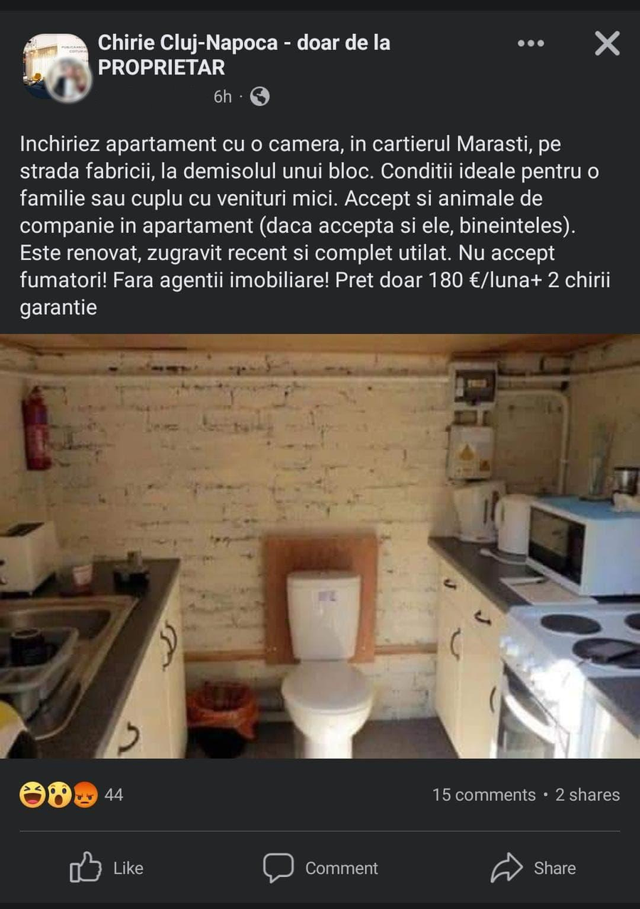 De necrezut! Cu câți euro se închiriază pe luna această garsonieră, cu WC lângă aragaz? “Ideală pentru o familie”