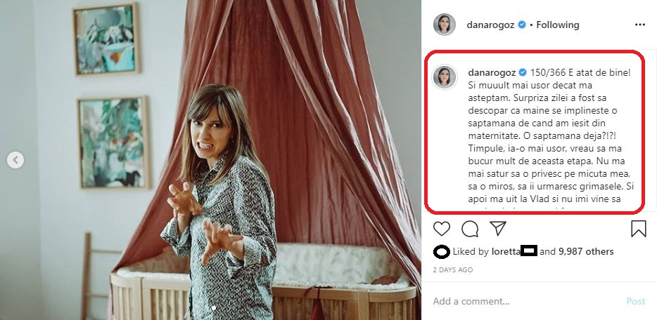 Dana Rogoz nu îi mai ascunde fața fetiței sale! E superbă Lia Elena, iar detaliile din poza de colecție au atras toate privirile