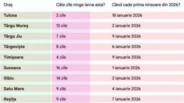 Meteo 2026 | Câte zile ninge în orașul tău, în ianuarie și februarie, potrivit meteorologilor ANM și Accueweather