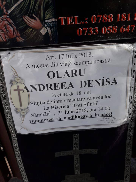 Andreea Denisa Olaru a murit în accidentul provocat de fiul minor al unor judecători din Craiova