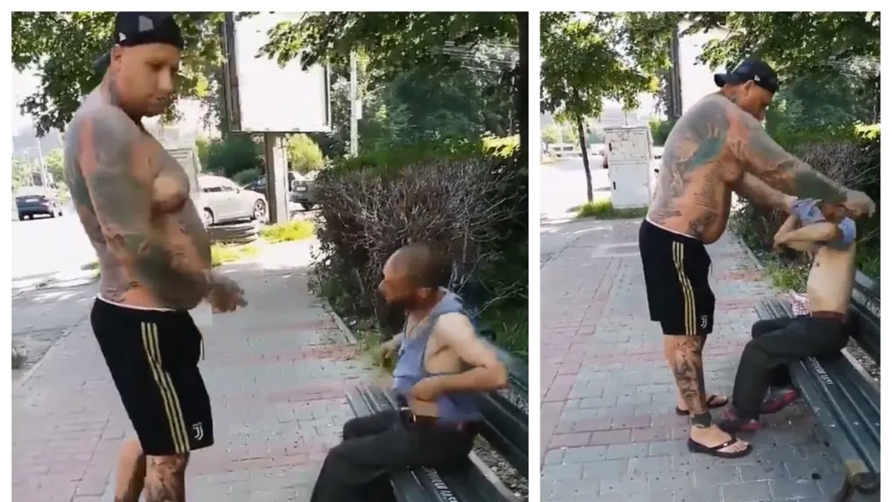 Ce s-a întâmplat cu un cerșetor care stătea pe o bancă, după ce a întâlnit un bărbat tatuat și plin de mușchi. Toți trecătorii au rămas fără cuvinte