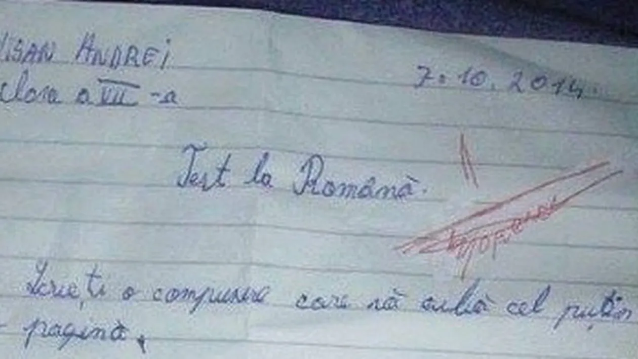 Ce a putut sa scrie un elev de clasa a VII-a pe lucrarea de control. Profesoara i-a dat nota 1, dar a ajuns vedeta pe internet