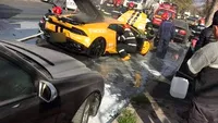 Un Lamborghini a luat foc pe Șoseaua Andronache din Bucureşti! Primele imagini de la faţa locului