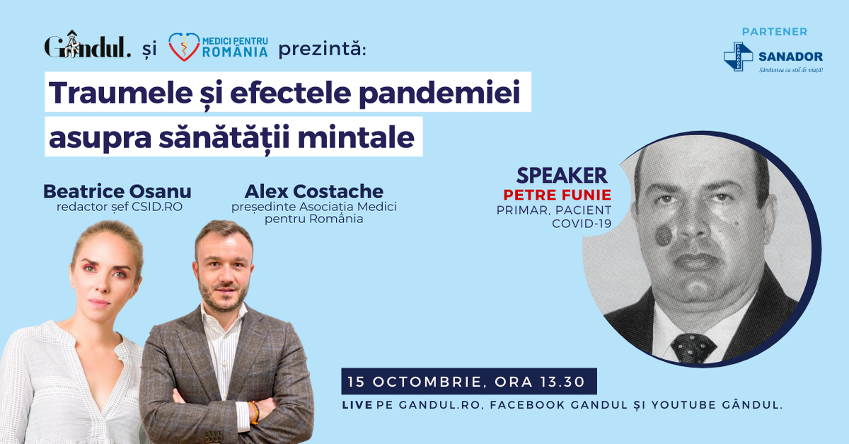 Află care sunt efectele statului în casă asupra psihicului și cum controlăm anxietatea pe timp de pandemie! Astăzi de la 13.30 în webinarul LIVE – Traumele și efectele pandemiei asupra sănătății mintale!