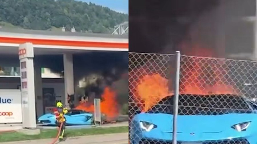 Bolid de 500.000 de euro, cuprins de flăcări. Lamborghini-ul a ajuns de nerecunoscut