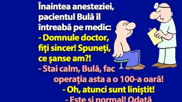 BANC | Înaintea anesteziei, pacientul Bulă îl întreabă pe medic: Ce șanse am?