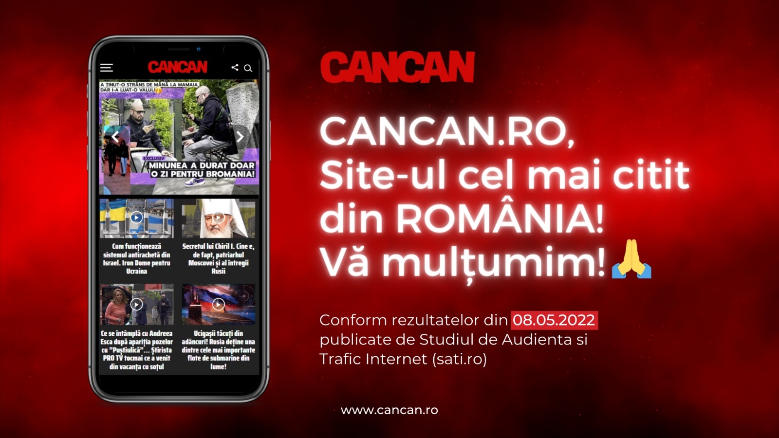 CIFRE OFICIALE. CANCAN.RO cel mai citit site din Romania pe 8 mai!