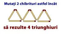 Testul IQ care îți spune dacă ești inteligent sau nu: Mutați 2 chibrituri astfel încât să rezulte 4 triunghiuri