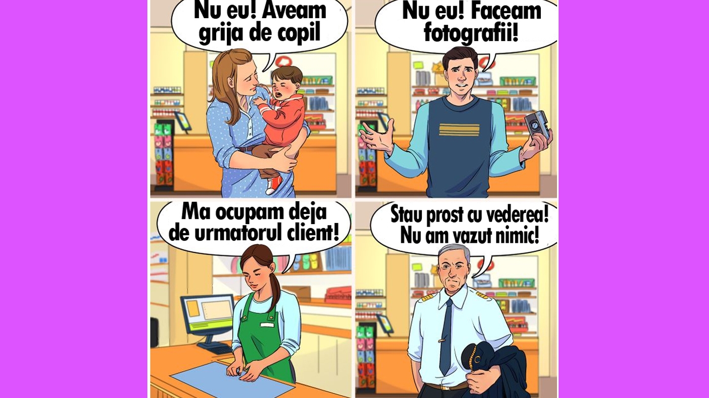 Test de logică | Care dintre acești 4 oameni a furat portofelul din supermarket?