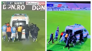 Momente penibile, pe un teren de fotbal din România. Ambulanța, obligată să intervină de urgență, împinsă pe gazon
