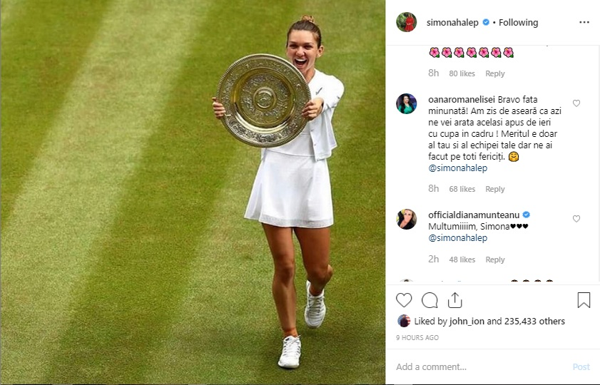 Ce mesaj a lăsat Oana Roman la această fotografie postată de Simona Halep pe Instagram. Nici Simona Gherghe nu s-a lăsat mai prejos
